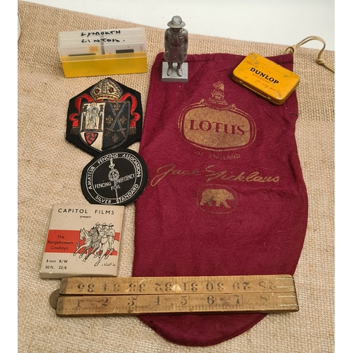 44 - Vintage Parcel of Assorted Items. Includes Lotus Shoes Bag, Female Pewter Scout Figure, Badges, Tin,... 