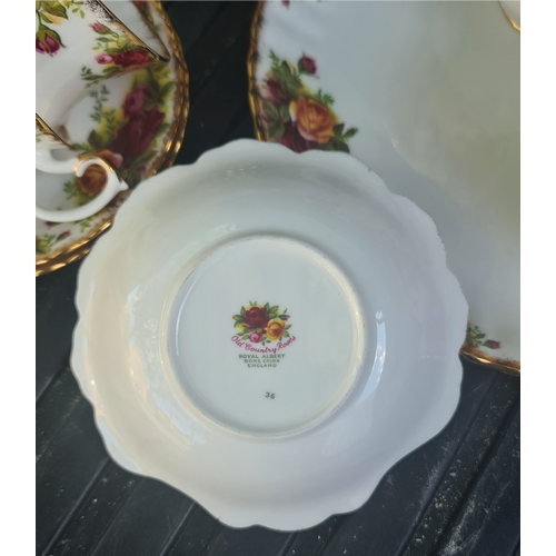 45 - Vintage Royal Albert Country Rose Tea Service. Includes Tea Pot Six Cups and Saucers Milk Jug Sugar ... 