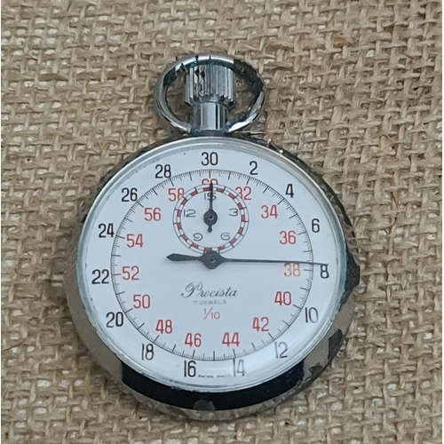 462 - Vintage 1988 Military Stop Watch Precista 7 Jewels. In Working Order However, The Chrome is in Need ... 