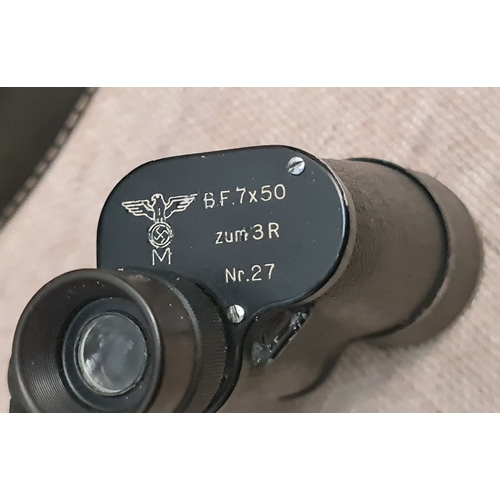 464 - German Kriegsmarine Military Carl Zeiss Jena Binoculars in Leather Case 1944. The Binoculars are Ser... 