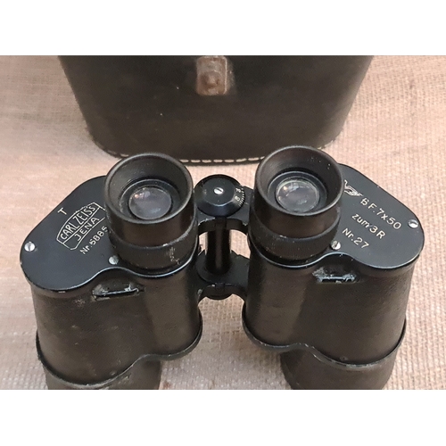 464 - German Kriegsmarine Military Carl Zeiss Jena Binoculars in Leather Case 1944. The Binoculars are Ser... 