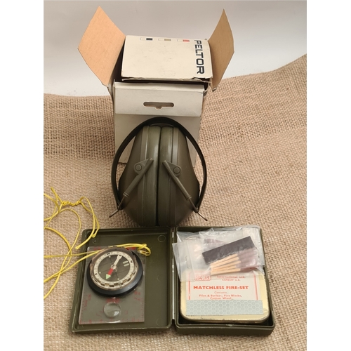 470 - Vintage Military Ear Defenders Boxed Compass and Fire Lighting Set. Shipping is available. Please as... 