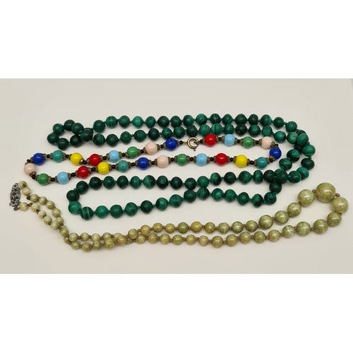 53 - Vintage Malachite Necklace and 2 Others. The Malachite Necklace measures 32 inches long. Shipping is... 