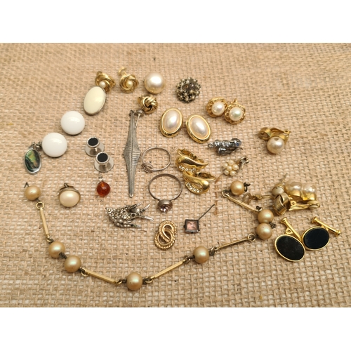 56 - Vintage Parcel of Jewellery Includes Earrings, Ring, Chain and Cufflinks. Shipping is available. Ple... 