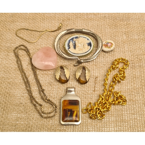57 - Vintage Parcel of Jewellery Includes Pendant, Chains, Brooches, Earrings Crystal and Bangle. Shippin... 