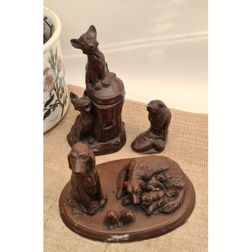 9 - Group of 3 Animal Sculptures in Resin Two Cat One Dog. The Two Cat Figures Are By Priory Castings. T... 