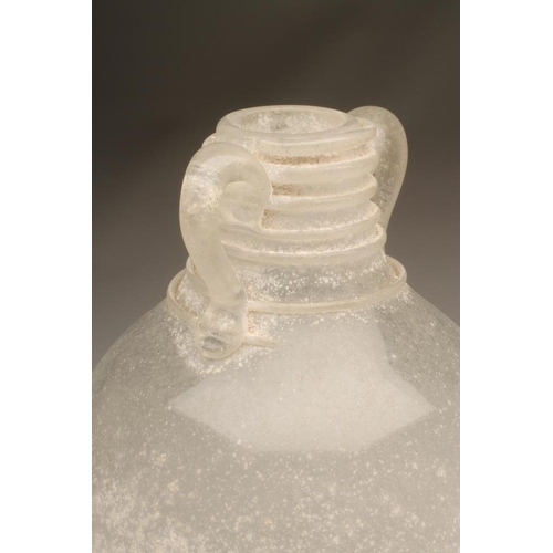 107 - A SEGUSO VETRI D'ARTE WHITE SCAVO GLASS ROMANESQUE STYLE VASE, modern, of globular form with two pul... 