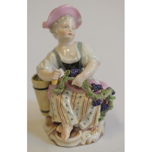 11 - A MEISSEN PORCELAIN FIGURE, late 19th century, allegorical of Autumn, modelled as a young girl weari... 