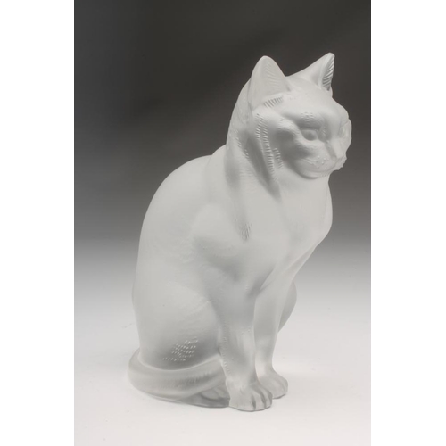 112 - A LALIQUE FROSTED GLASS MODEL OF A SEATED CAT, modern, solid with moulded fur, etched Lalique, Franc... 