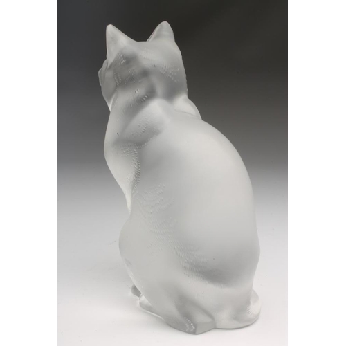 112 - A LALIQUE FROSTED GLASS MODEL OF A SEATED CAT, modern, solid with moulded fur, etched Lalique, Franc... 