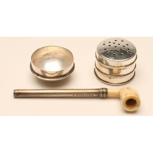 128 - A NOVELTY TELESCOPIC PENCIL, maker Sampson Mordan, as a pipe with ivory bowl and silver plated stem,... 