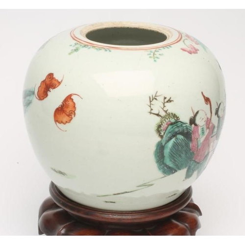 6 - A CHINESE PORCELAIN JAR AND COVER of ovoid form, painted in famille rose enamels with children playi... 