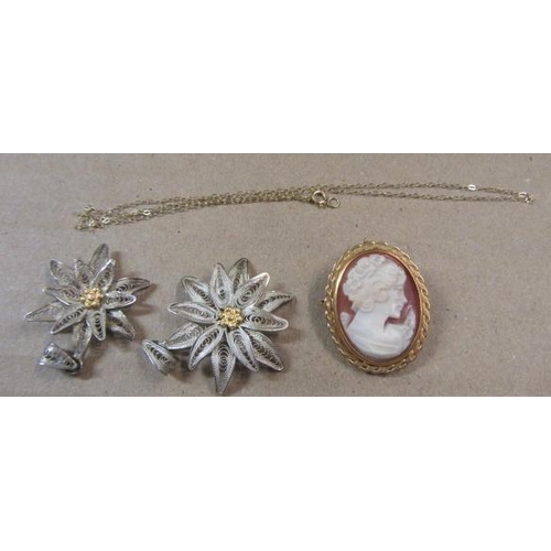 126 - 9CT GOLD MOUNTED CAMEO NECKLACE AND TWO OTHERS