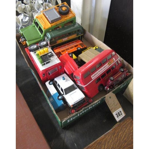 382 - BOX OF DIECAST CARS AND BUSES ETC