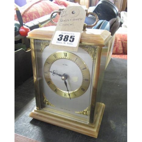 385 - BRASS AND ONYX MANTEL CLOCK