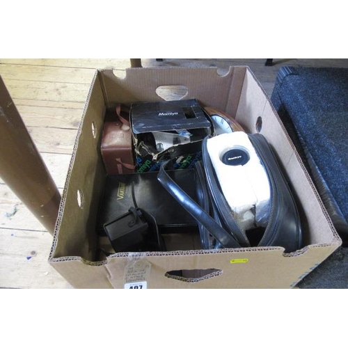 407 - BOX OF CAMERAS AND OTHER EQUIPMENT