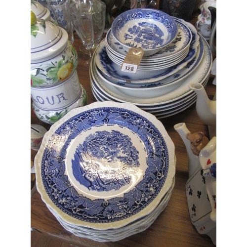 128 - QUANTITY OF BLUE AND WHITE PLATES ETC