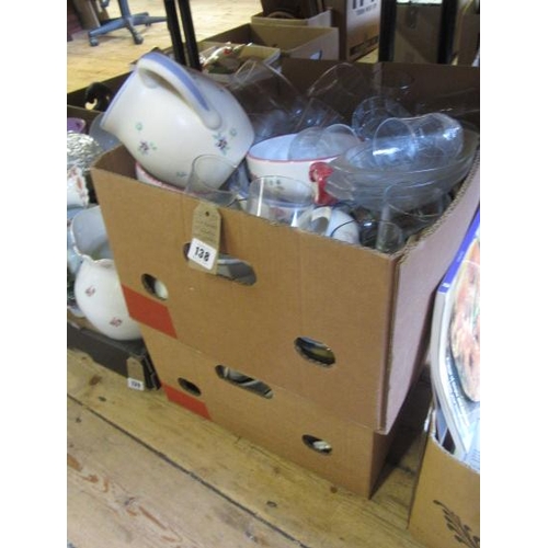 138 - TWO BOXES OF GLASS AND CERAMICS