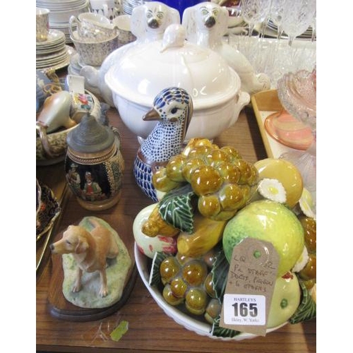 165 - PAIR OF STAFFORDSHIRE DOGS, PIGEON ETC