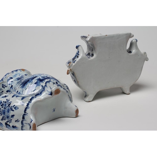 10 - A PAIR OF DUTCH DELFT BOUGH POTS, mid 19th century, of lobed form, the central aperture flanked by t... 