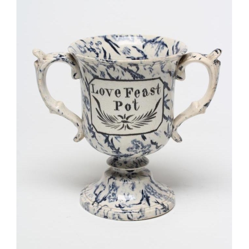 16 - A PEARLWARE LOVING CUP, c.1830, the bell shaped bowl inscribed in black 