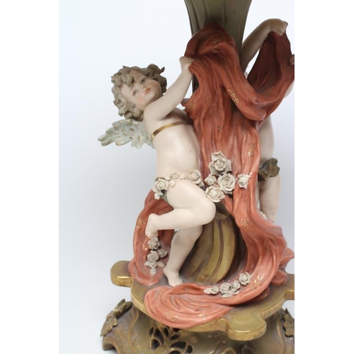 57 - A TURN OF VIENNA BISQUE PORCELAIN FIGURAL TABLE CENTREPIECE, early 20th century, modelled as two put... 