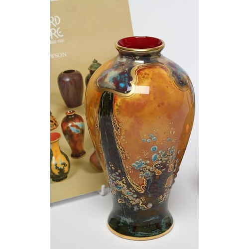68 - A BERNARD MOORE POTTERY VASE, c.1900, of inverted baluster form painted in ochre and shaded dark gre... 