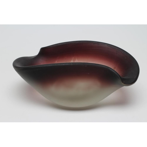 71 - A LALIQUE BOWL, modern, of shaped oval form with acid frosted shaded manganese rim, moulded R. Laliq... 