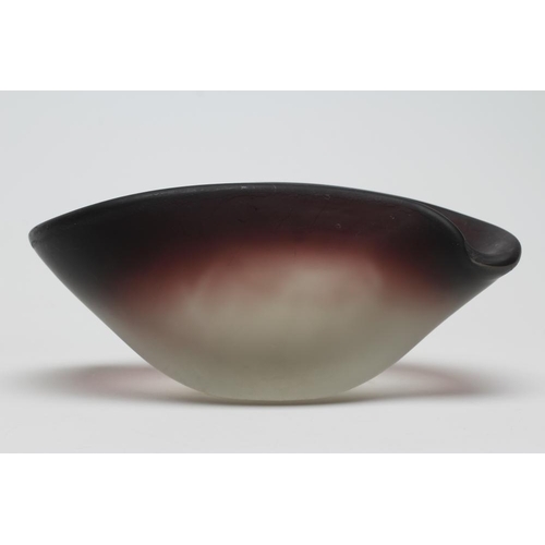 71 - A LALIQUE BOWL, modern, of shaped oval form with acid frosted shaded manganese rim, moulded R. Laliq... 