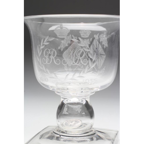 72 - A ROYAL COMMEMORATIVE SILVER JUBILEE GOBLET, 1935, the deep bowl etched 