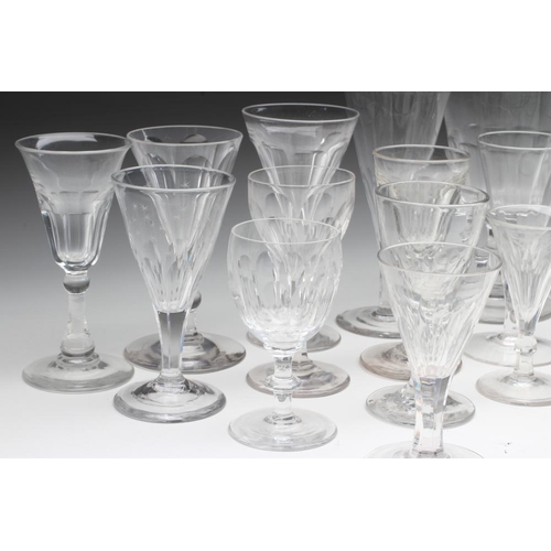 75 - A COLLECTION OF THIRTY ONE GEORGIAN AND LATER WINE GLASSES, mainly with panel cut bowls (Est. plus 2... 