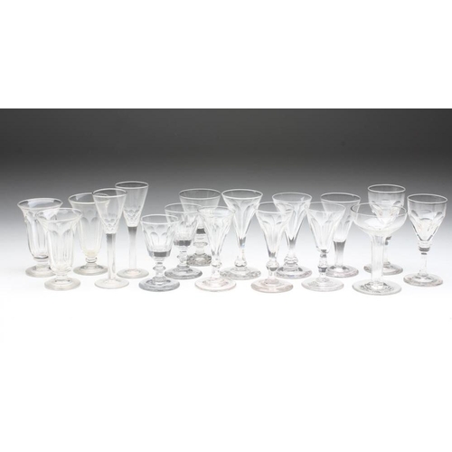 76 - A COLLECTION OF THIRTY THREE GEORGIAN AND LATER WINE, CORDIAL AND OTHER GLASSES, mainly with panel c... 