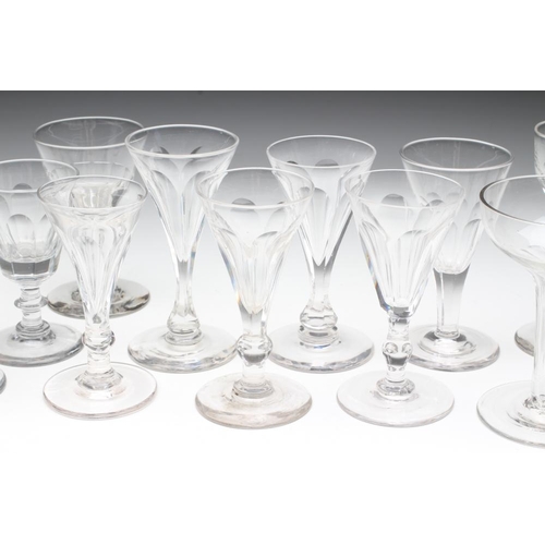 76 - A COLLECTION OF THIRTY THREE GEORGIAN AND LATER WINE, CORDIAL AND OTHER GLASSES, mainly with panel c... 