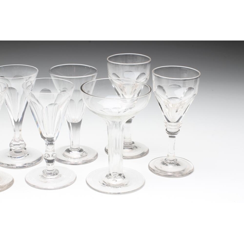 76 - A COLLECTION OF THIRTY THREE GEORGIAN AND LATER WINE, CORDIAL AND OTHER GLASSES, mainly with panel c... 