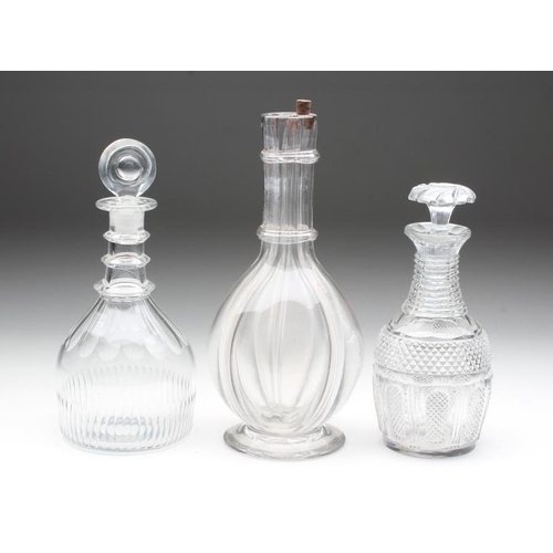 80 - A FRENCH FOUR SECTION LIQUEUR DECANTER, late 19th century, of baluster form with two pulled and appl... 