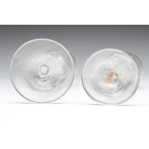 82 - TWO CORDIAL GLASSES, late 18th century, one with double spiral opaque twist stem, 5 1/2