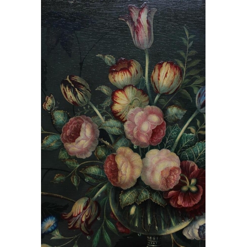 437 - AFTER 17TH CENTURY DUTCH/FRENCH SCHOOL (20th Century), Still Life with Flowers on a Ledge, oil on bo... 