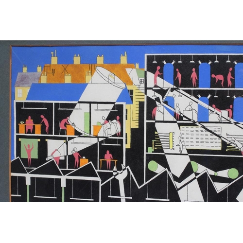 438 - GEOFFREY WOOLSEY BIRKS (1929-1993), Industrial Scene with Figures, gouache and pencil, signed, 9 1/2... 