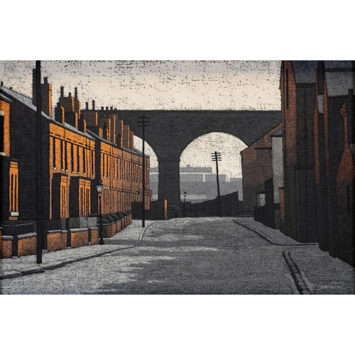 454 - STUART WALTON (b.1933), Street Scene, Kirkstall, Leeds, oil on board, signed and dated (19)72, 18 1/... 