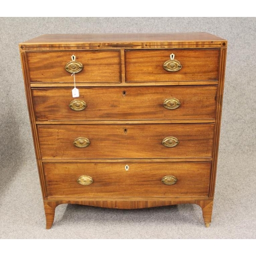 743 - A GEORGIAN MAHOGANY CHEST, late 18th century, of straight front form with caddy top over an inlaid a... 