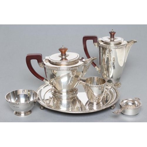 102 - A FIVE PIECE TEA SERVICE, maker Adie Bros., Birmingham 1959 (teapot) and 1960, of rounded cylindrica... 