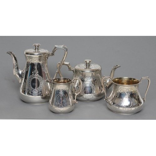 111 - A COMPOSITE VICTORIAN THREE PIECE TEA AND COFFEE SERVICE, maker Hands & Son, London 1868 (coffee), 1... 