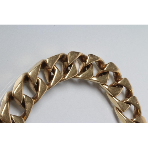 137 - A FLAT CURB LINK CHAIN BRACELET, stamped 585, with fine safety chain stamped 9k, 8 1/2