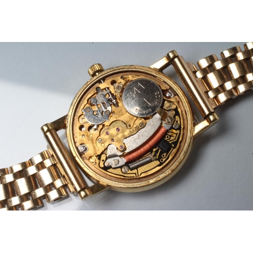 151 - AN 18CT GOLD MID-SIZE OMEGA DE VILLE WRISTWATCH, the gilt dial with applied batons and date aperture... 