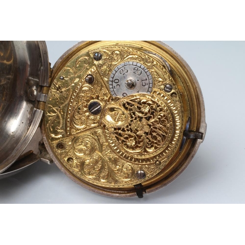 155 - A GEORGE III SILVER PAIR CASED POCKET WATCH, London 1786, the white enamel dial with minute chapter ... 