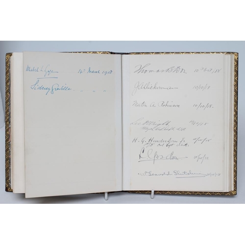 268 - PARK ROYAL INSPECTION BUILDINGS VISITORS BOOK, full grained leather bevelled boards, marbled end pap... 