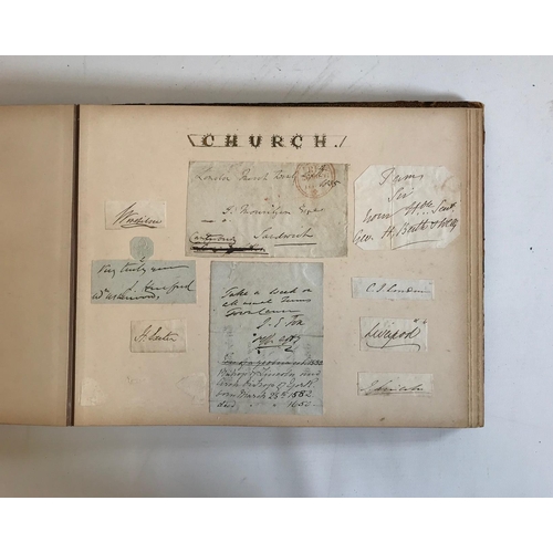 287 - VICTORIAN AUTOGRAPH ALBUM, oblong quarto, boards detached and deteriorating. A collection that range... 