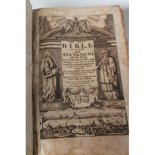 289 - THE HOLY BIBLE containing the Old Testament and the New, 1708, half title engraved with Moses and Aa... 