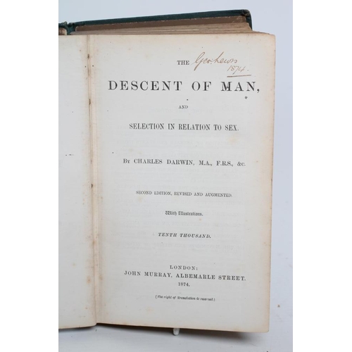 298 - CHARLES DARWIN, The Descent of Man and Selections in Relation to Sex, 1874, 2nd edition revised and ... 