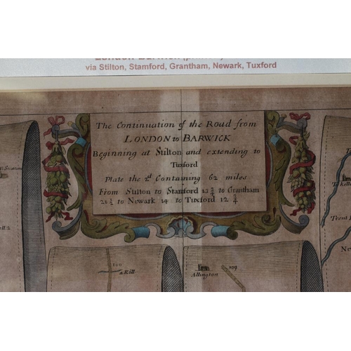 302 - JOHN OGILBY (1600-1676), London to Barwick, hand coloured strip map, c.1675, plate size 13